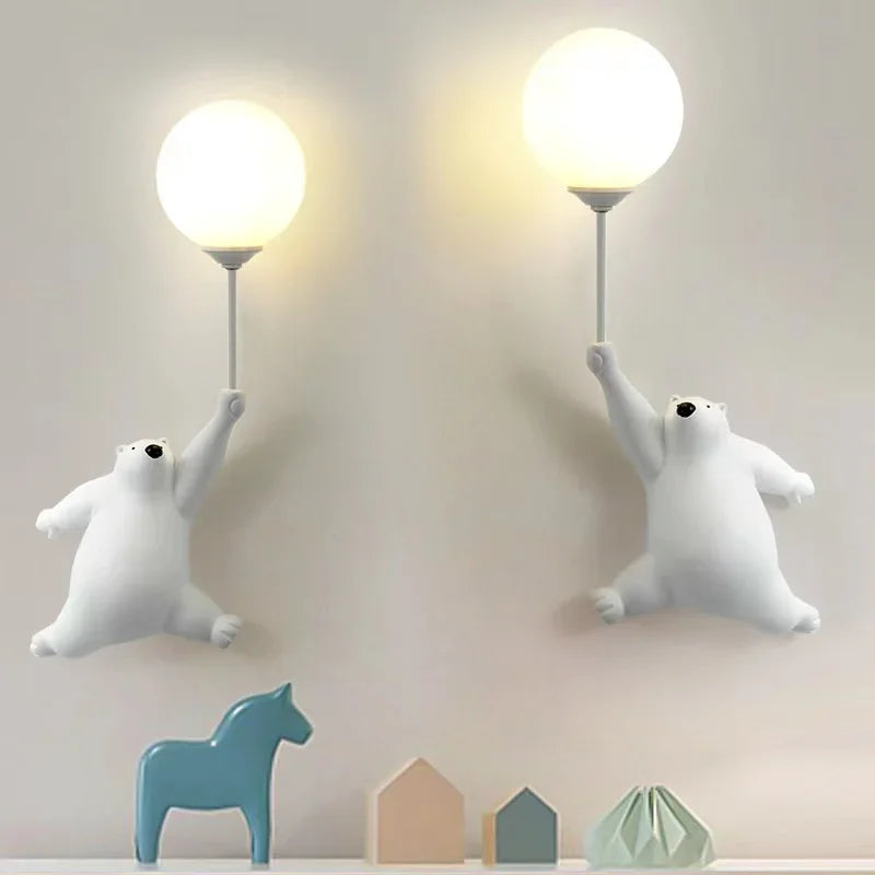 lampe murale moderne ours blanc bleu rose animalier led chambre coucher chevet decoration murale