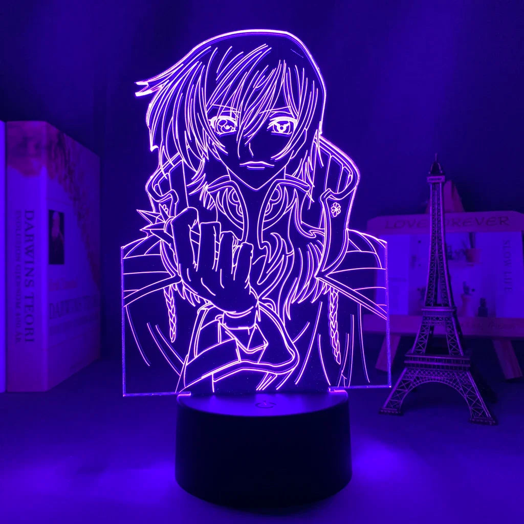 veilleuse led nuit animes personnages violet bleu rouge jaune contour lumineux base solide télécommande