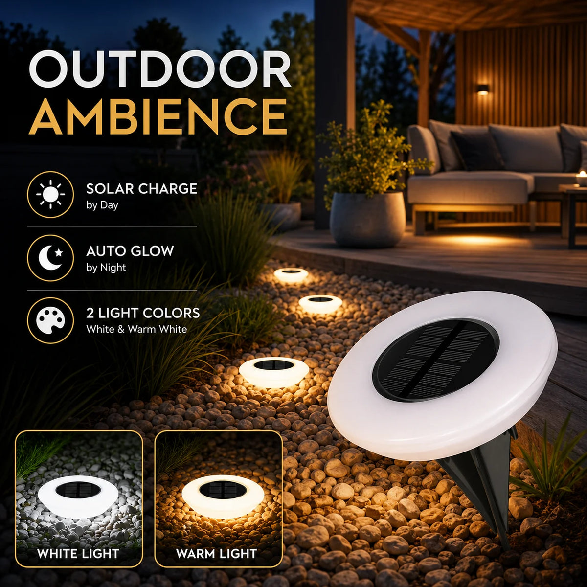 lampe solaire led extérieure blanche ip65 moderne autonomie gazon allée jardin camping decoration