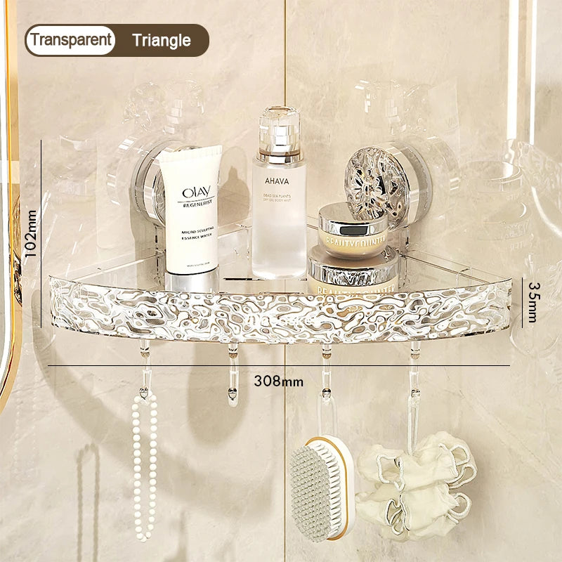étagère salle bain adhésive transparente motif floral moderne crochets supports adhésifs