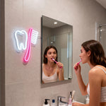 enseigne lumineuse dent blanche verte rose jaune étoile brosse dents néon opaques crochets