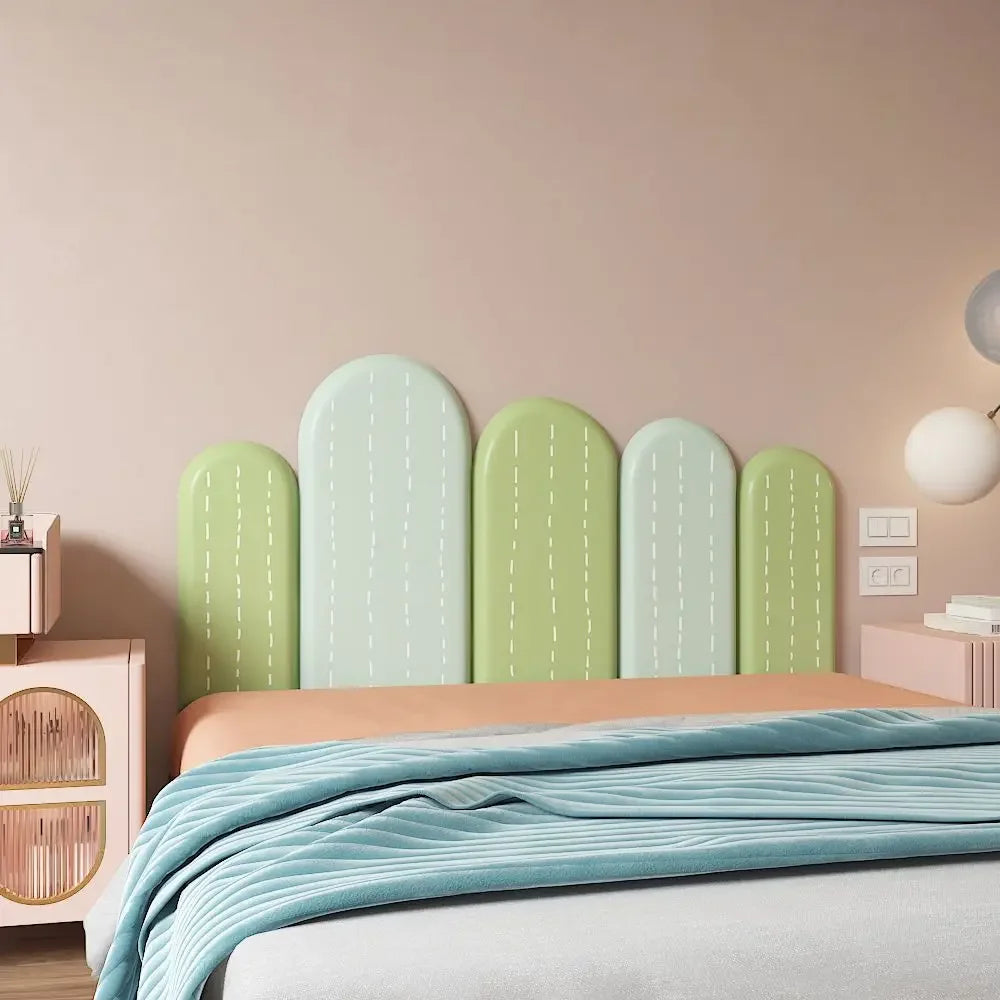 tête lit moderne motif feuilles verte gris chambre enfant décoration bois acajou ornemental intérieur