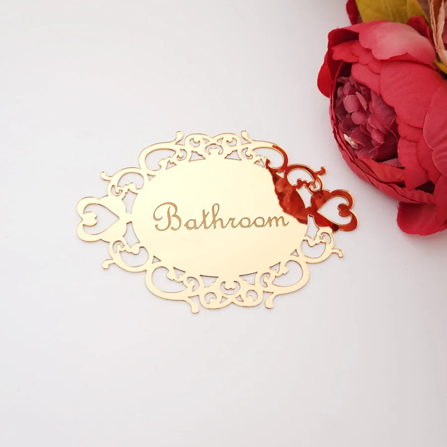 décoration intérieure plaque indicatrice salle bain chambre or argent ajourée vintage adhésive 14x10cm 20x14cm