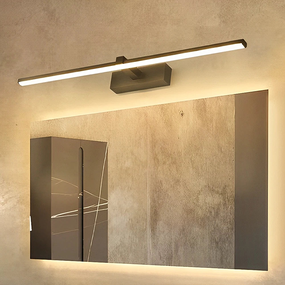 lampe miroir moderne noire led fixée mur 60cm 80cm 100cm tricolore