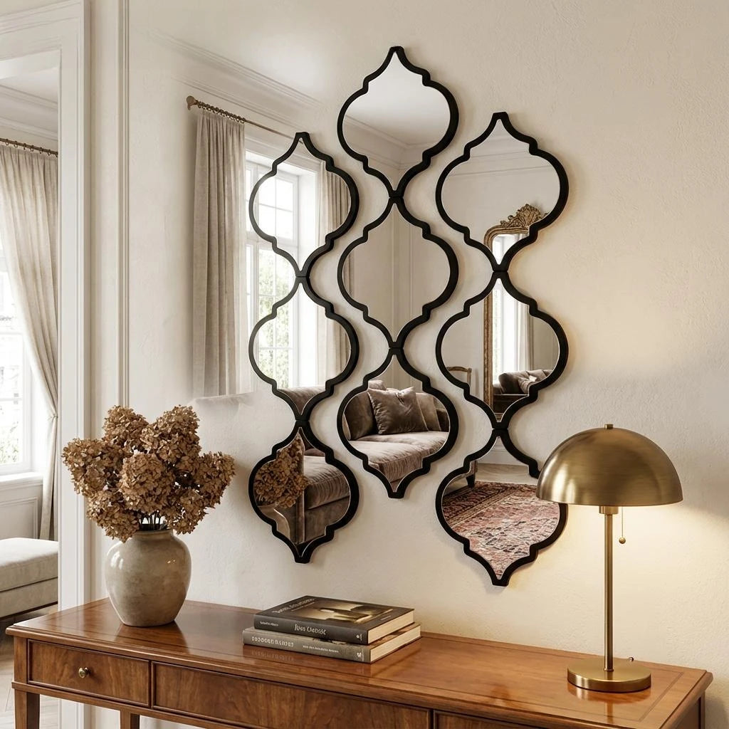 miroirs noirs modernes quatrefoil salle bain salon entrée set 12pcs
