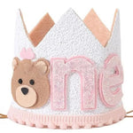 couronne anniversaire enfant ours glitter chiffre pompons arbre rose marron vert festiveDecoration