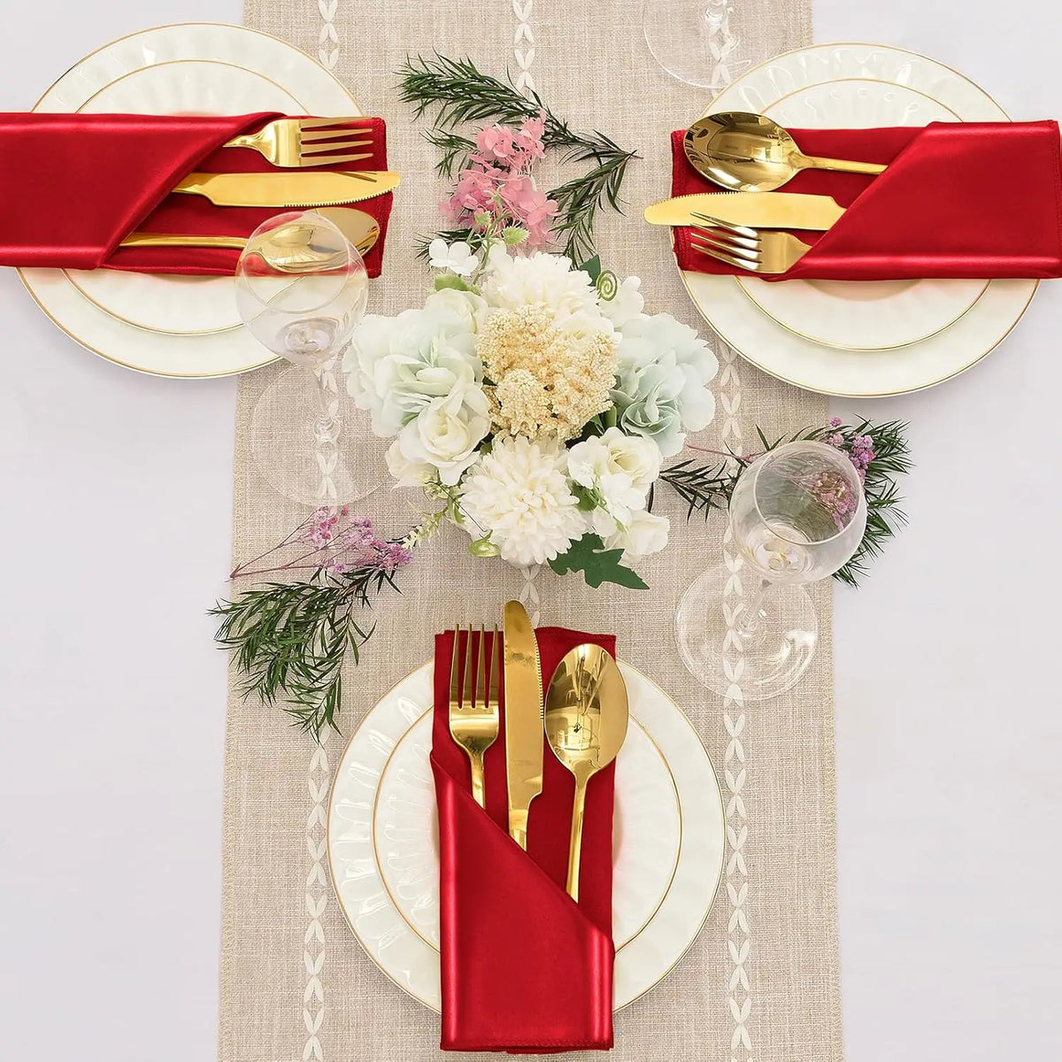 serviettes table satin rouge modernes 12 pièces cuisine mariage fêtes
