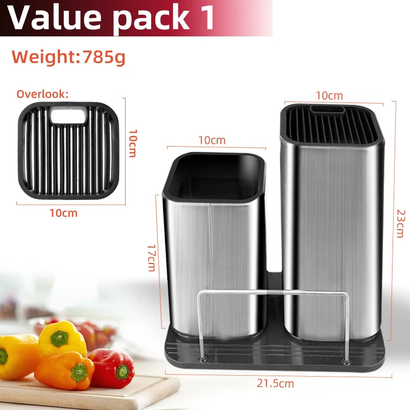 rangement cuisine moderne couteaux ustensiles support vertical spatules écumoire fourchette transparent argENTA Brillant lignes