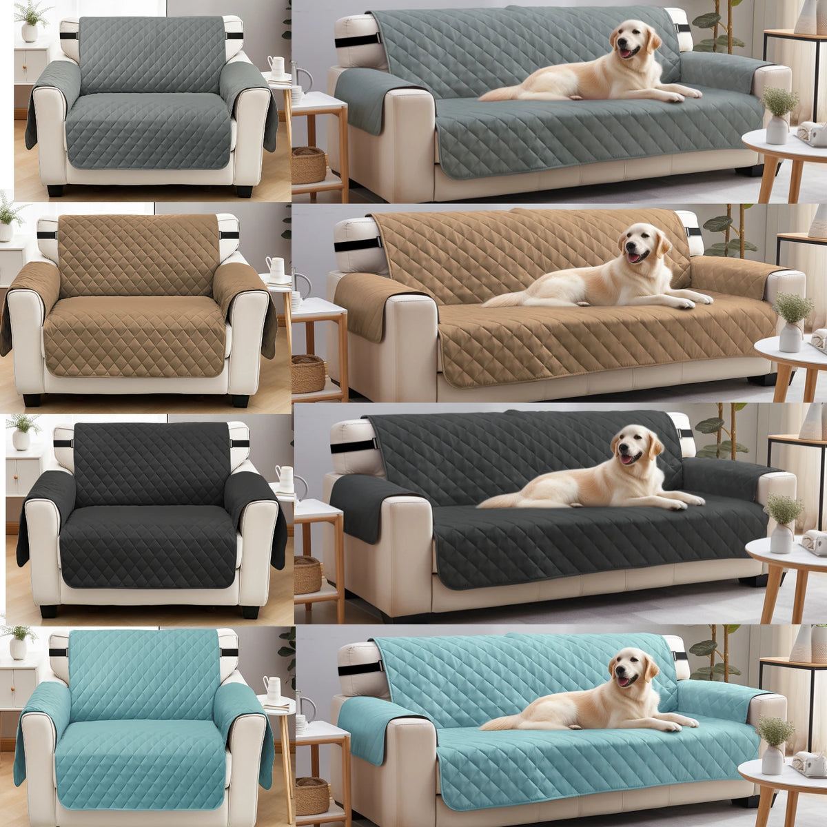 housse canapé quiltée gris beige moderne bouclés métalliques lavable machine multifonctionalité