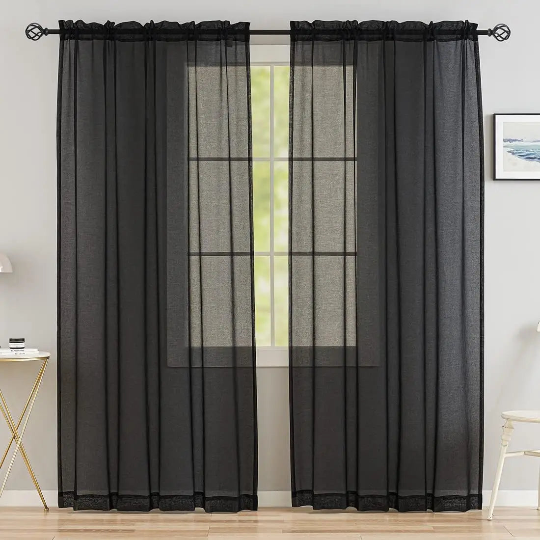 rideaux tulle noir plissé moderne translucides tringle rideaux 52po large