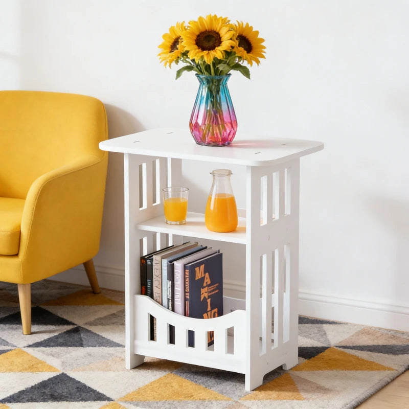 table basse moderne blanche panier rangement texture bois vis fixations salon chambre