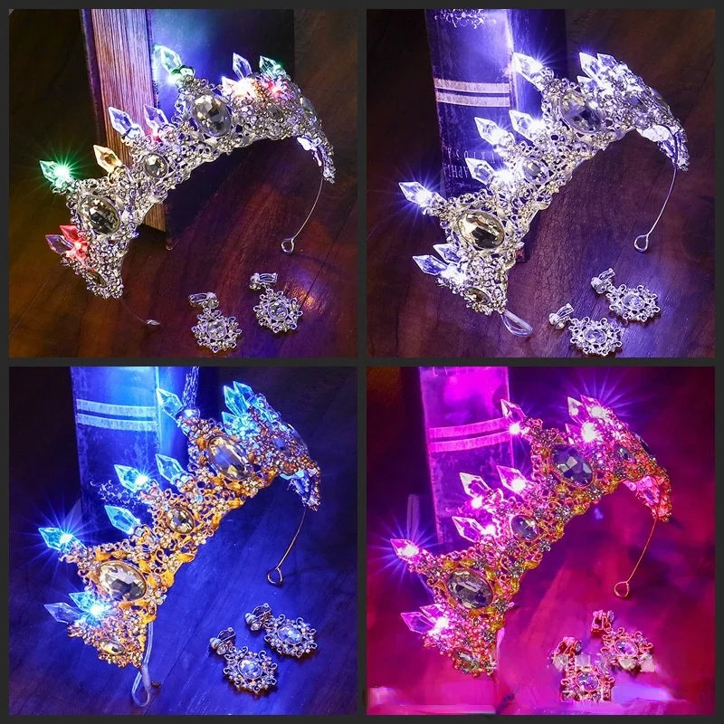 couronne baroque ornements diamants boucles oreilles cristaux multicolores occasion fête mariage anniversaire