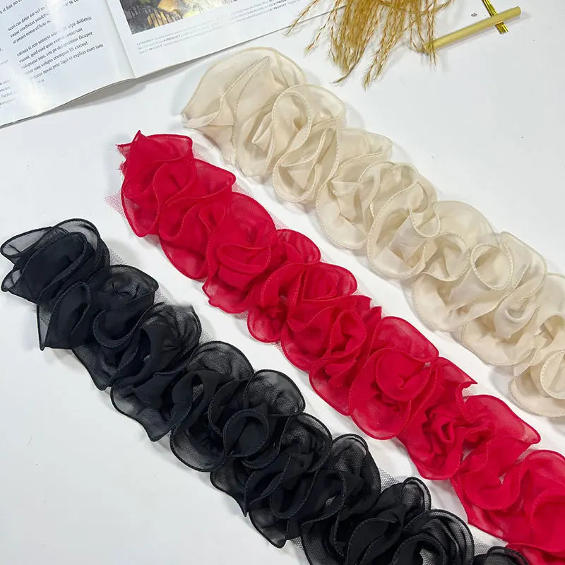 ruban dentelle plissée tulle polyester 10cm large franges moderne élégant accessoire cheveux