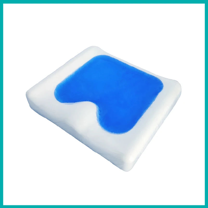 coussin fauteuil roulant imperméable anti décubitus bleu blanc mousse pe texture gel douceur ceinture