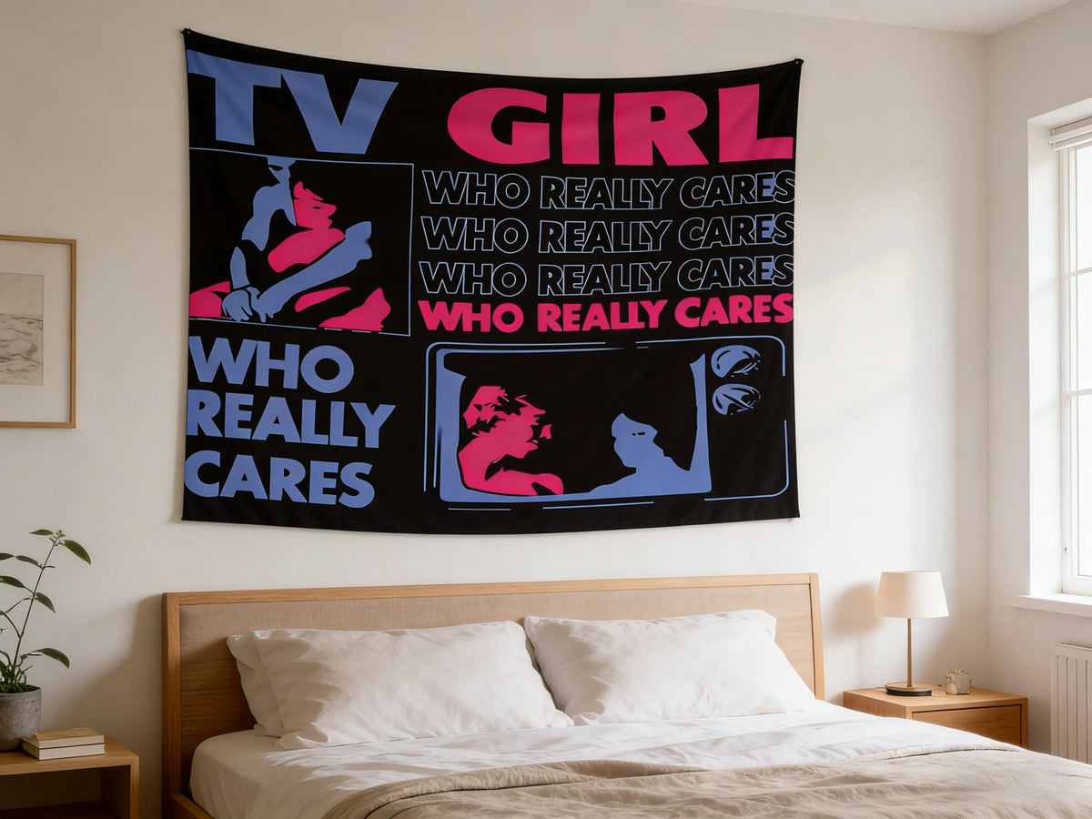 tapisserie pop art graphique noir rose bleu chambre décoration murale imprimée lavable machine bohème