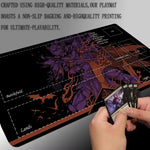 tapis jeu carte magique zone samouraï noir violet illustration florale animale fantastique graphique