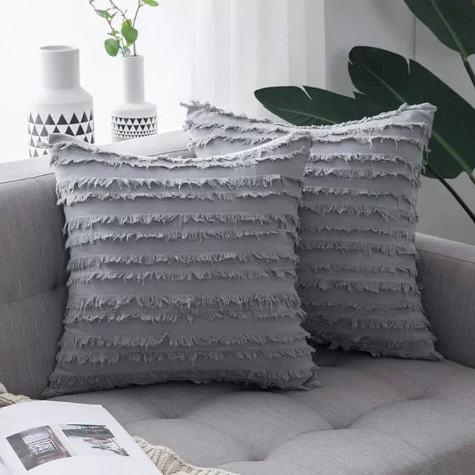 housses coussins boho chic beige franges opacité jacquard respectueux environnement non toxique moderne canapé
