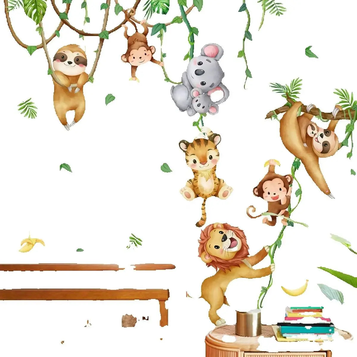 stickers muraux animaux jungle souris singe léopard lion cartoongráficos PVC resistentes água chambre enfants