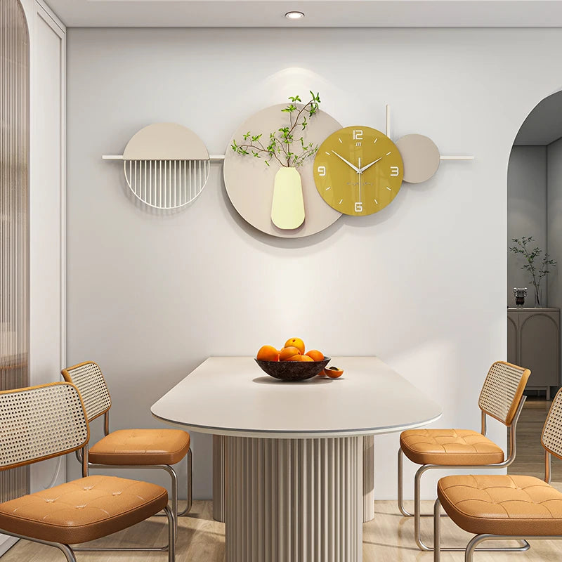 horloge murale moderne or beige géométrique minimaliste 100x38cm chambre salon decoration