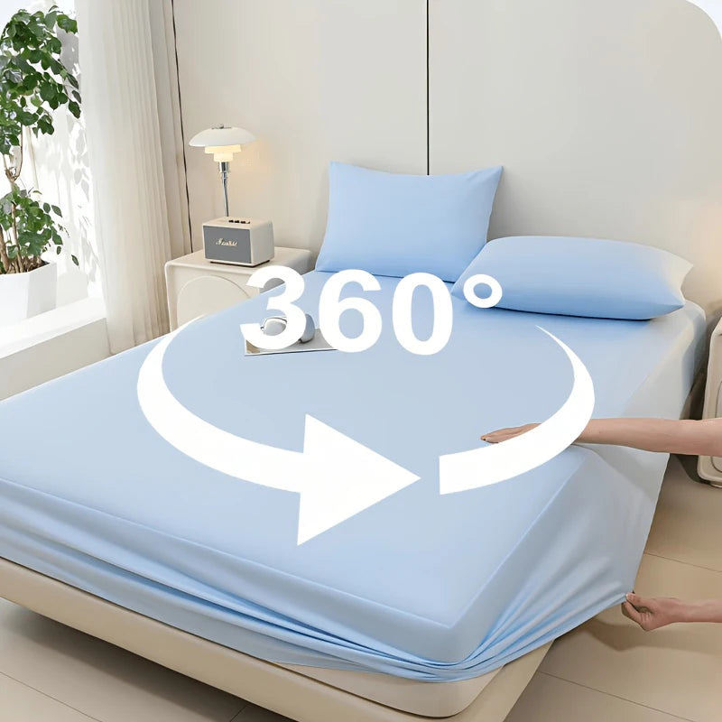 drap housse matelas soie glacée respirant frais été doux coton uni bleu gris moderne