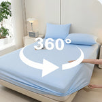 drap housse matelas soie glacée respirant frais été doux coton uni bleu gris moderne