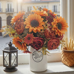 bouquet fleurs artificielles pivoine orange rouge beige vert blanc decoration mariage intérieur classique