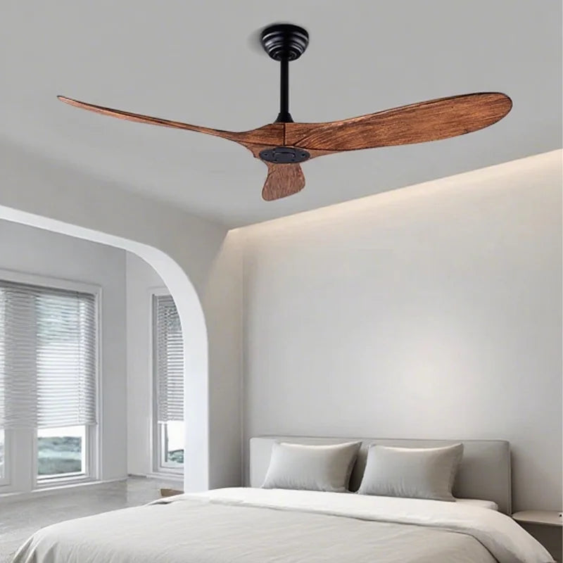 ventilateur moderne noir bois texture naturelle vitesses télécommande led 52 60 pouces
