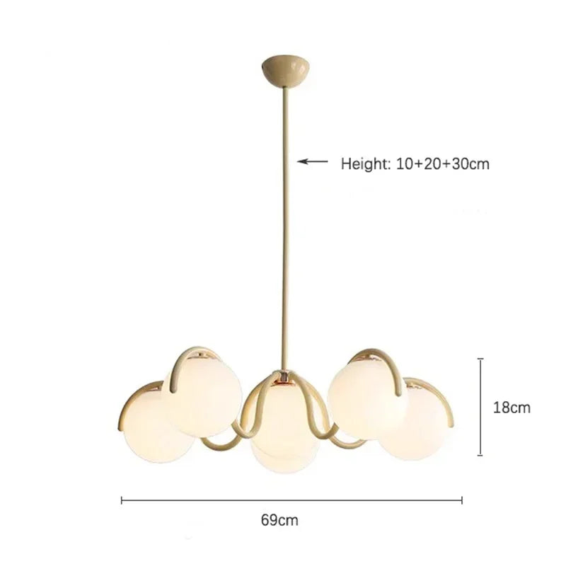 Suspension lumineuse moderne sphères translucides rouge doré blanc salon chambre