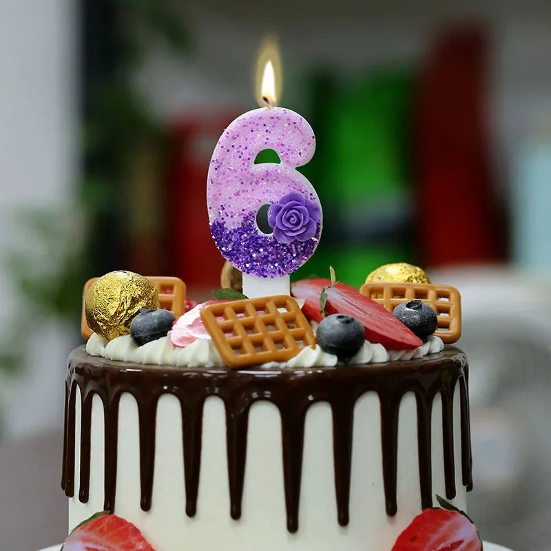 bougies forme chiffres pailletées violettes blanches décoratives anniversaire festive filles garçons