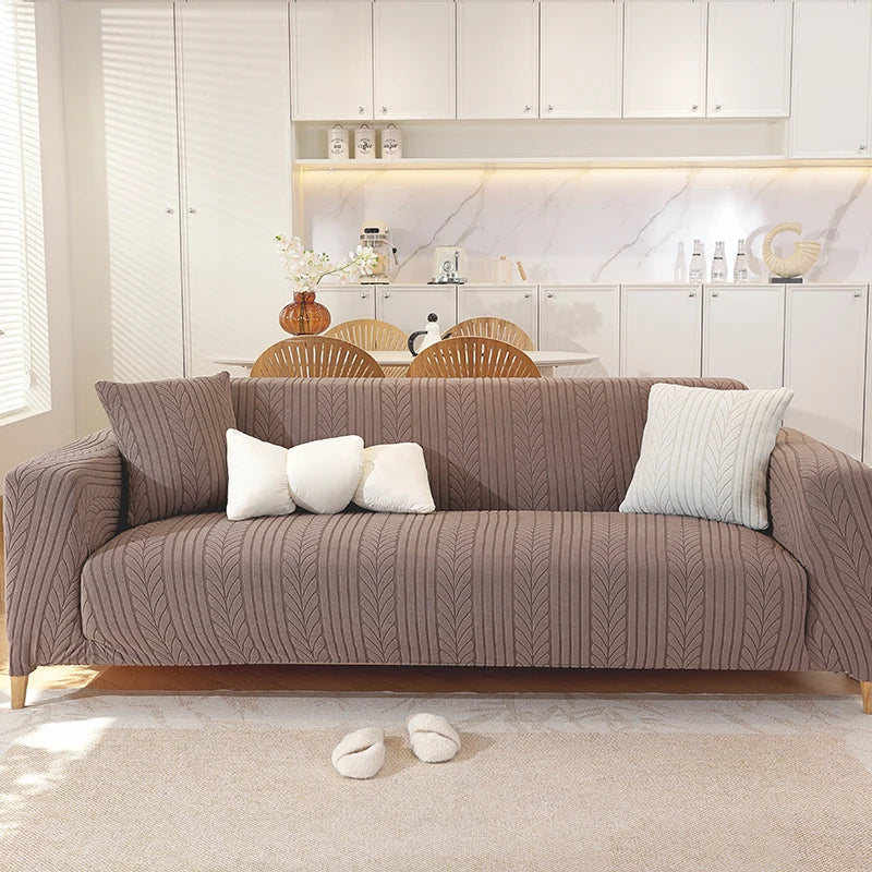 housse canapé polyester jacquard rayures verticales moderne beige clair salon lavable machine doux accueil