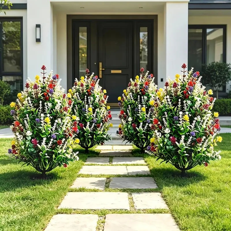 décoration extérieure plante artificielle fleurs feuilles pot gravier moderne tringle vert rouge jaune blanc