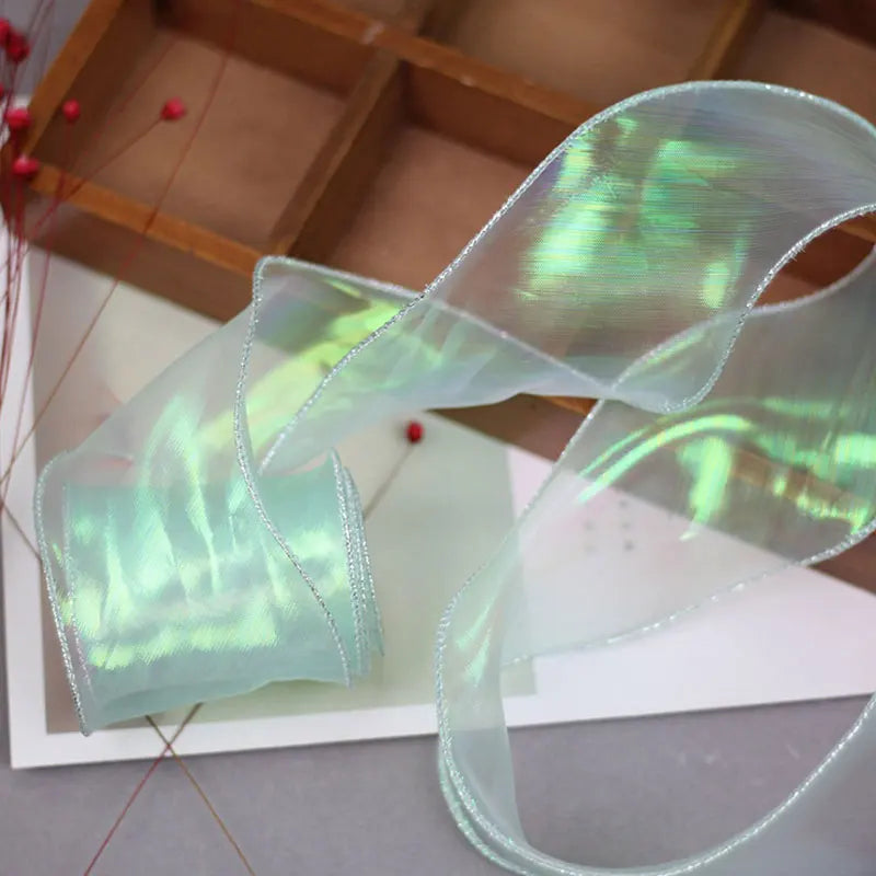 ruban organza polyester nylon 10m transparent vert rose rayures brillant semi transparent moderne élégant
