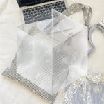 sac main gris clair rayures horizontales dentelle blanche moderne féminin polyestère poignéesversible capacité grande