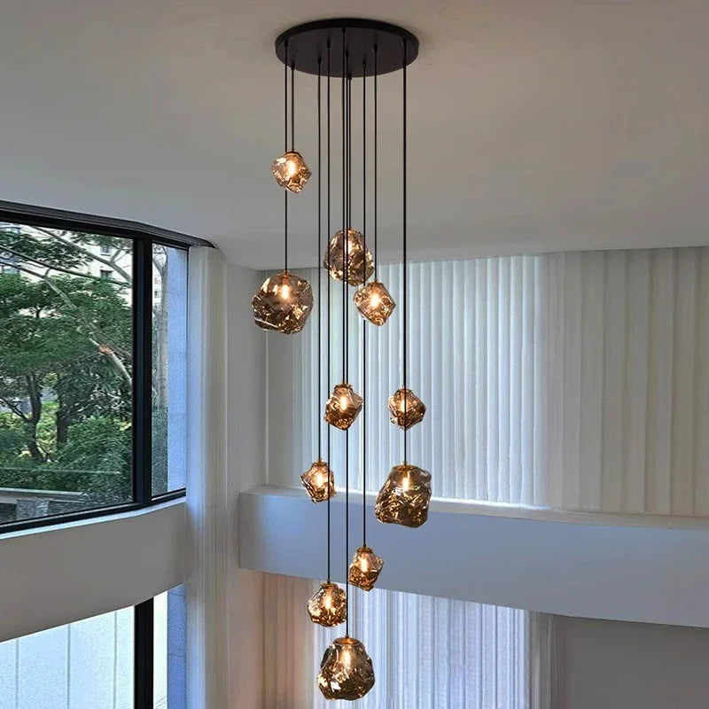 Suspension lumineuse moderne dorée noir formes géométriques brillantes salon chambre