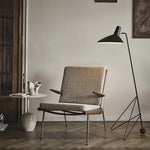lampadaire led vintage noir pied trépied angle salon chambre coucher abatjour conique mid century