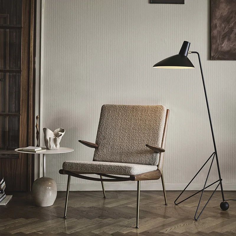 lampadaire led vintage noir pied trépied angle salon chambre coucher abatjour conique mid century
