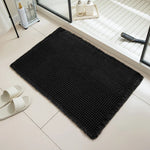 tapis bain moderne gris clair maille géométrique adhésif 43x61cm absorbant antidérapant franges salon