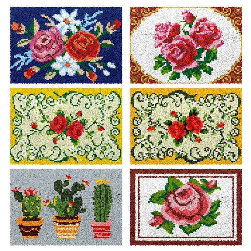 tapis pique nique artisanal brodé fleurs cactus laine motif coloré grand coton