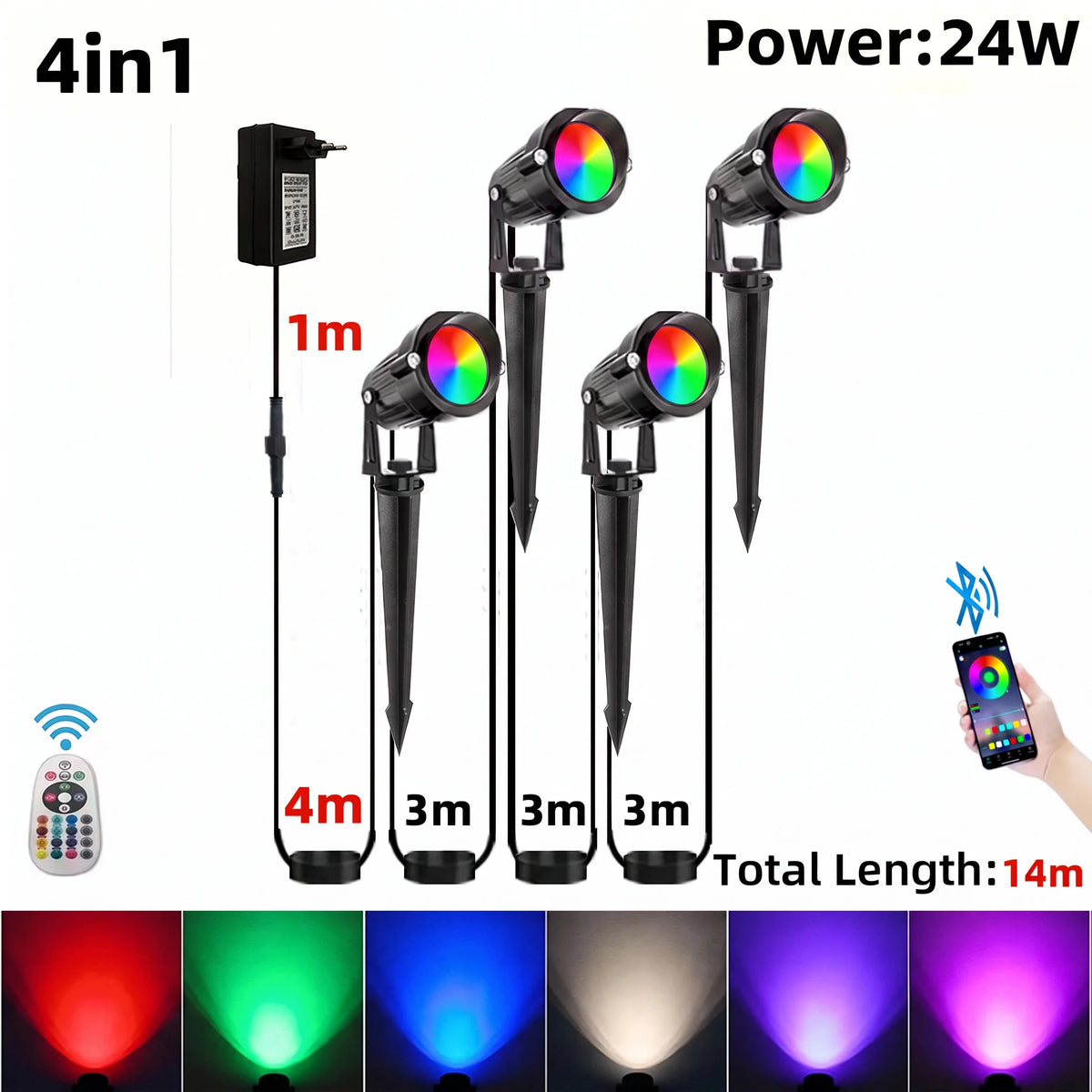 projecteur led extérieur intelligent noir moderne télécommande application 16 millions couleurs ip65 autonomes allées