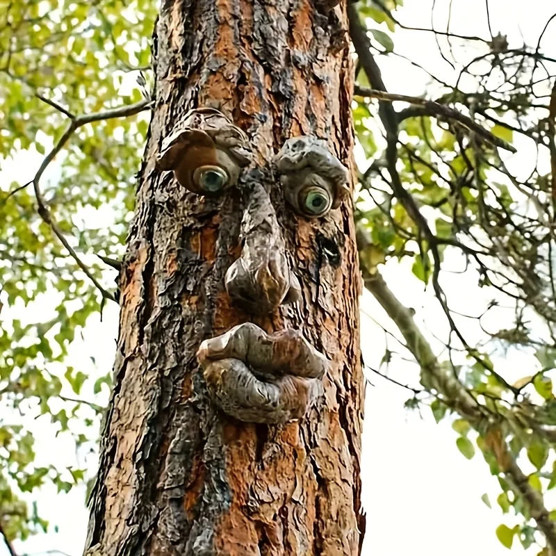 décorations murales résine yeux nez bouche barbe fantaisiste humoristique fixations écorce arbres rustic