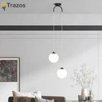 suspension lumineuse moderne minimaliste noir deux globes blancs métal chambre salon