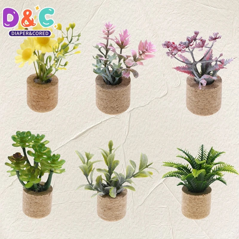 plantes artificielles miniatures feuilles vertes fleurs colorées pots décoration intérieure 12 ans clips métalliques
