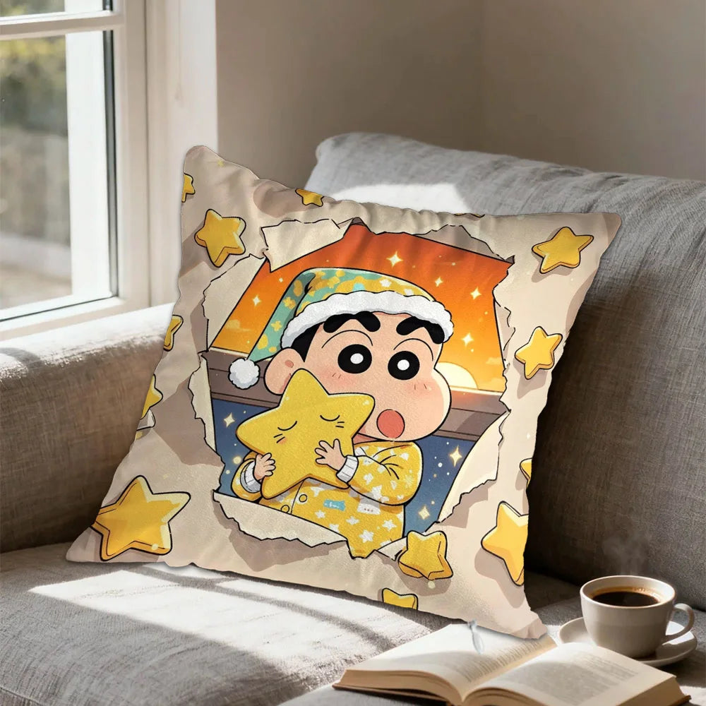 housse coussin carrée décorative dessin animé shin chan blanc lit salon maison