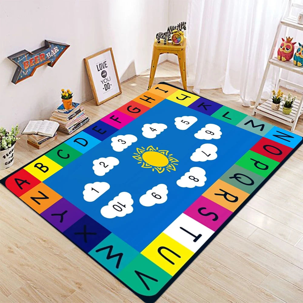 tapis éducatif alphabet animal chiffres moderne coloré enfants salon chambre bleu rouge orange vert