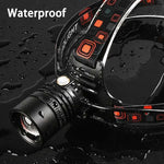 lampe frontale led rechargeable camping chasse pêche ceinture ajustable mode zoom réglage luminosité moderne