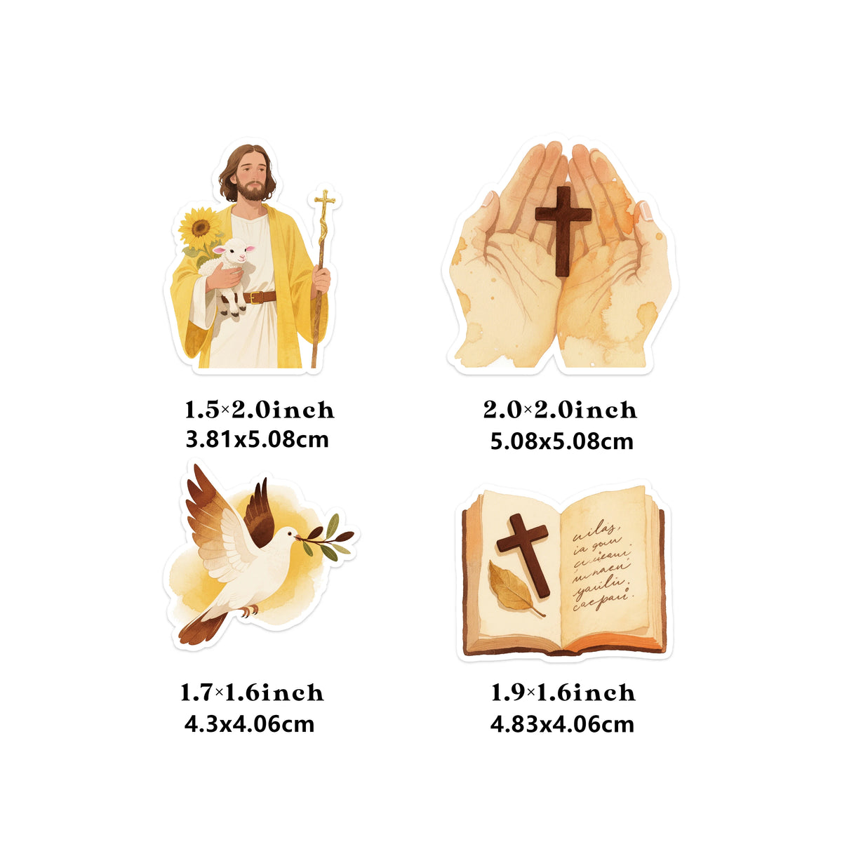 autocollants jésus illustration vintage 50 pièces beige marron doré motifs religieux