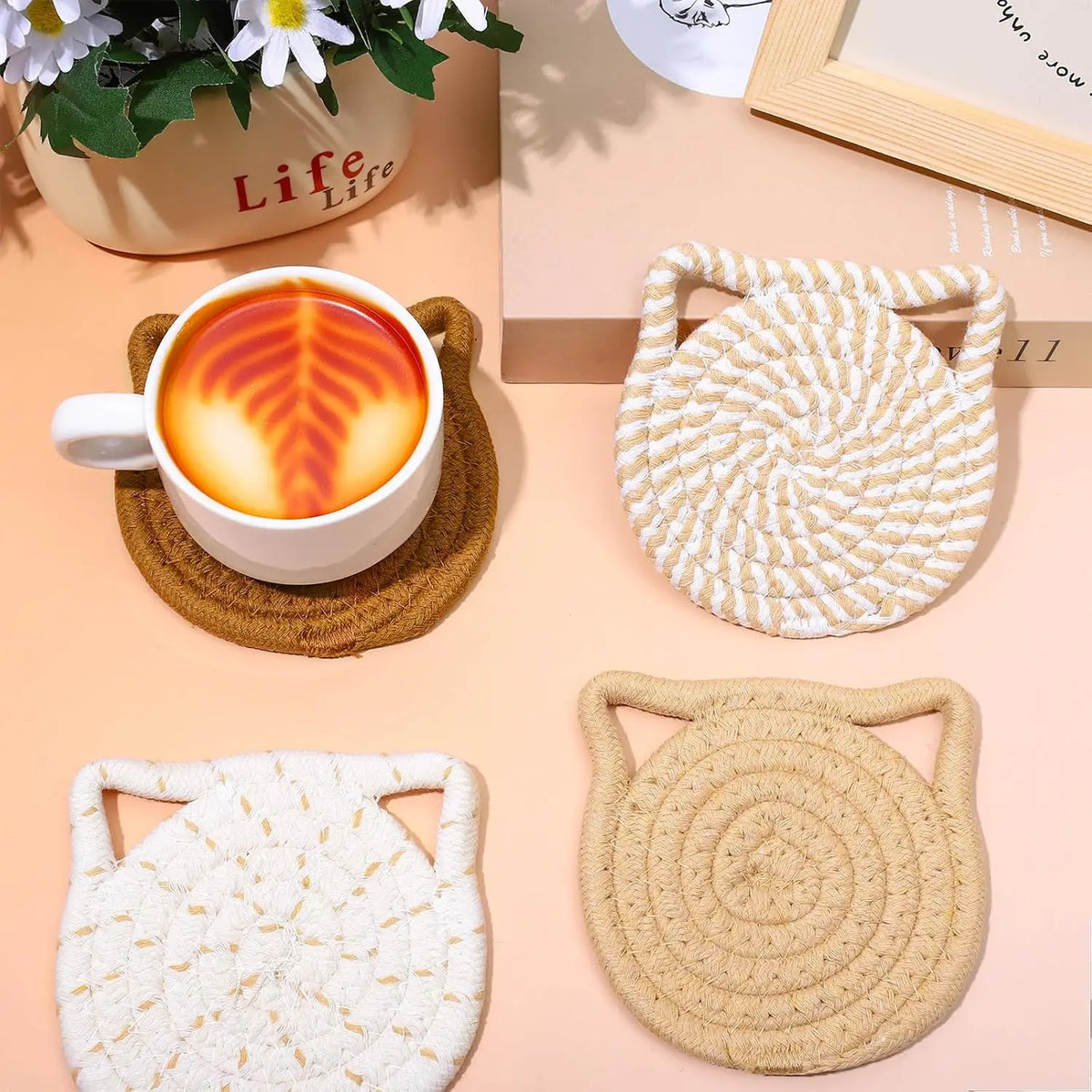 serviettes table boho tissu tressé motif spirale beige blanc absorbantes sans support