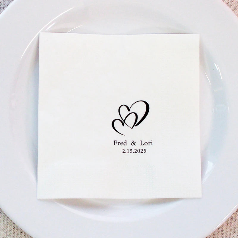 serviettes papier mariage fiançailles blanc imprimé minimaliste élégant plissé 50 pièces occasionnelle festive