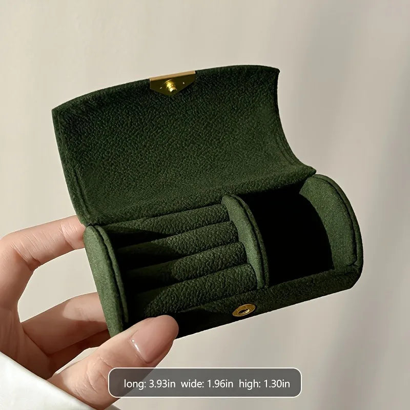 boîte bijoux velours vert foncé rangement classique bouton doré anneaux bracelets opacité anti corrosion