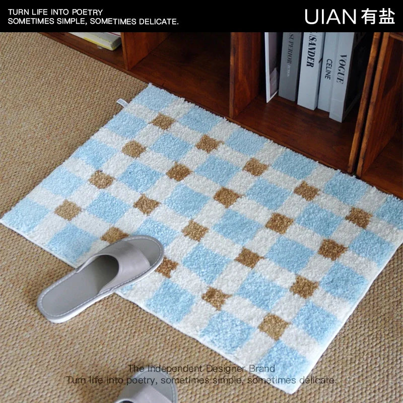 tapis violet vert moderne polyester imperméable anti dérapant carreaux géométriques doux